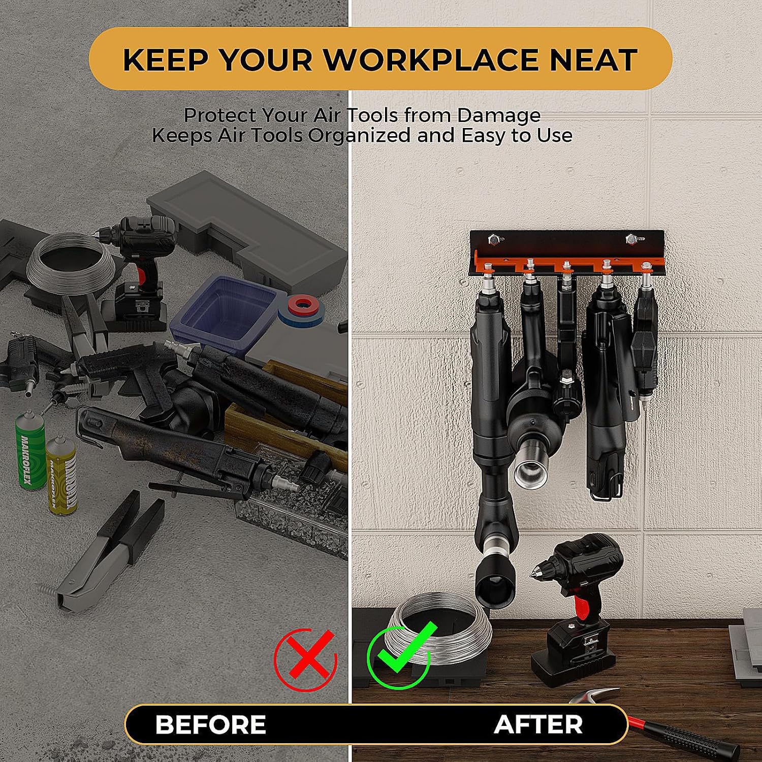  Organisateurs Muraux Sécurisés Pour Outils Pneumatiques Avec 5 Emplacements Coulissants En Métal Pour Un Rangement Sécurisé Et Efficace