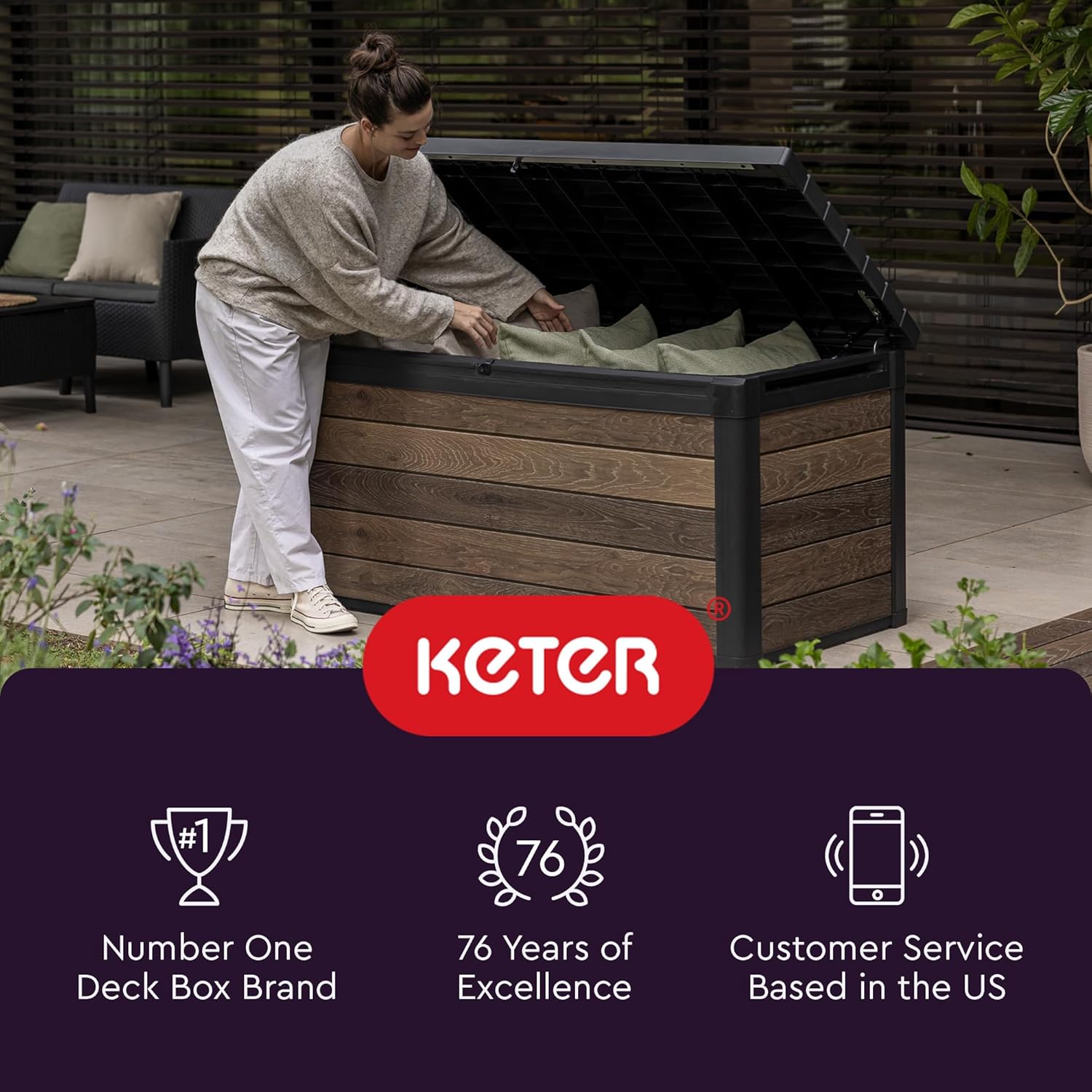  Keter Marvel Plus 243531 Boîte De Rangement En Résine Résistante Aux Intempéries Gris 243531