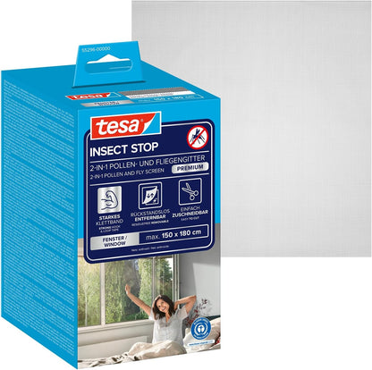  Tesa INSECT STOP 2-in-1 Pollen And Fly Screen Premium - Transparent Pollen Protector Cut To Size For Allergy Sufferers - Including Self-adhesive Strip - Anthracite - 150 Cm X 180 Cm