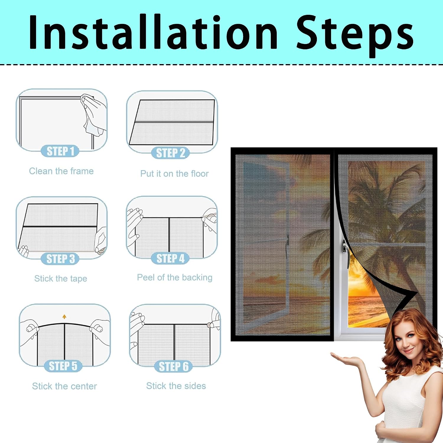  Magnetic Mosquito Net For Windows, 137 X 128 Cm, Adjustable Easy To Install Automatic Closing For Bay Window, Black