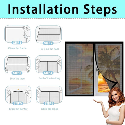  Magnetic Mosquito Net For Windows, 137 X 128 Cm, Adjustable Easy To Install Automatic Closing For Bay Window, Black
