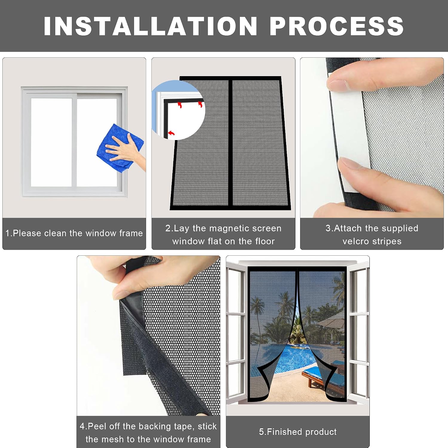  Window Mosquito Net 168 X 140 Cm Adjustable Powerful Magnets For Doors Windows Balcony Living Room Black