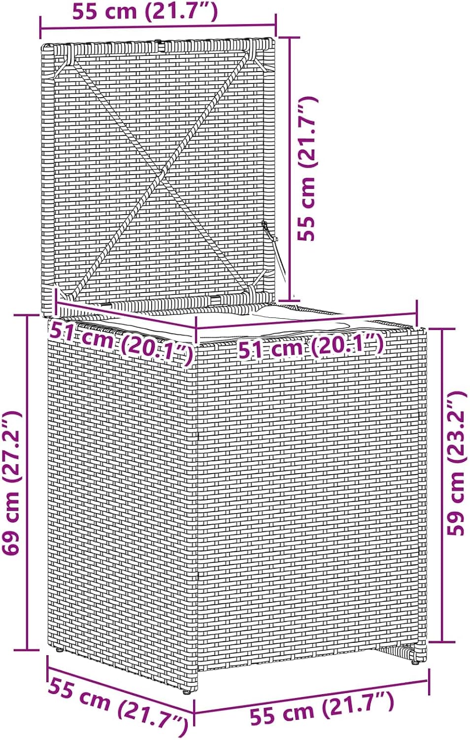  Coffre à Coussins En Acier 55 X 55 X 69 Cm Résistant Aux Intempéries Avec Pieds Réglables, Boîte De Rangement D'extérieur Pour Jardin, Terrasse, Balcon, Imperméable, Boîte De Rangement Stable