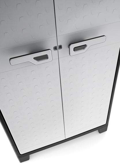  Keter Armoire Haute Titan - Armoire De Rangement En Résine - Étagères Modulables, Pieds Réglables, Charnières Métalliques - Cuisine, Garage, Atelier, Placard - 80 X 44 X 182cm - Noir/Gris