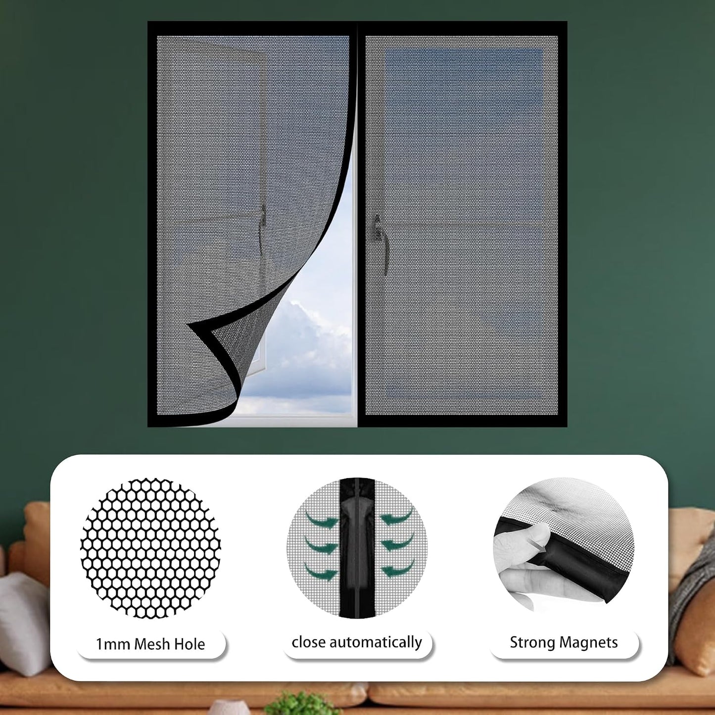  Mosquito Net For Windows, 133 X 120 Cm, Magnetic Window Curtain With Strong Magnets For Windows, Prevents Mosquitoes From Passing In, White
