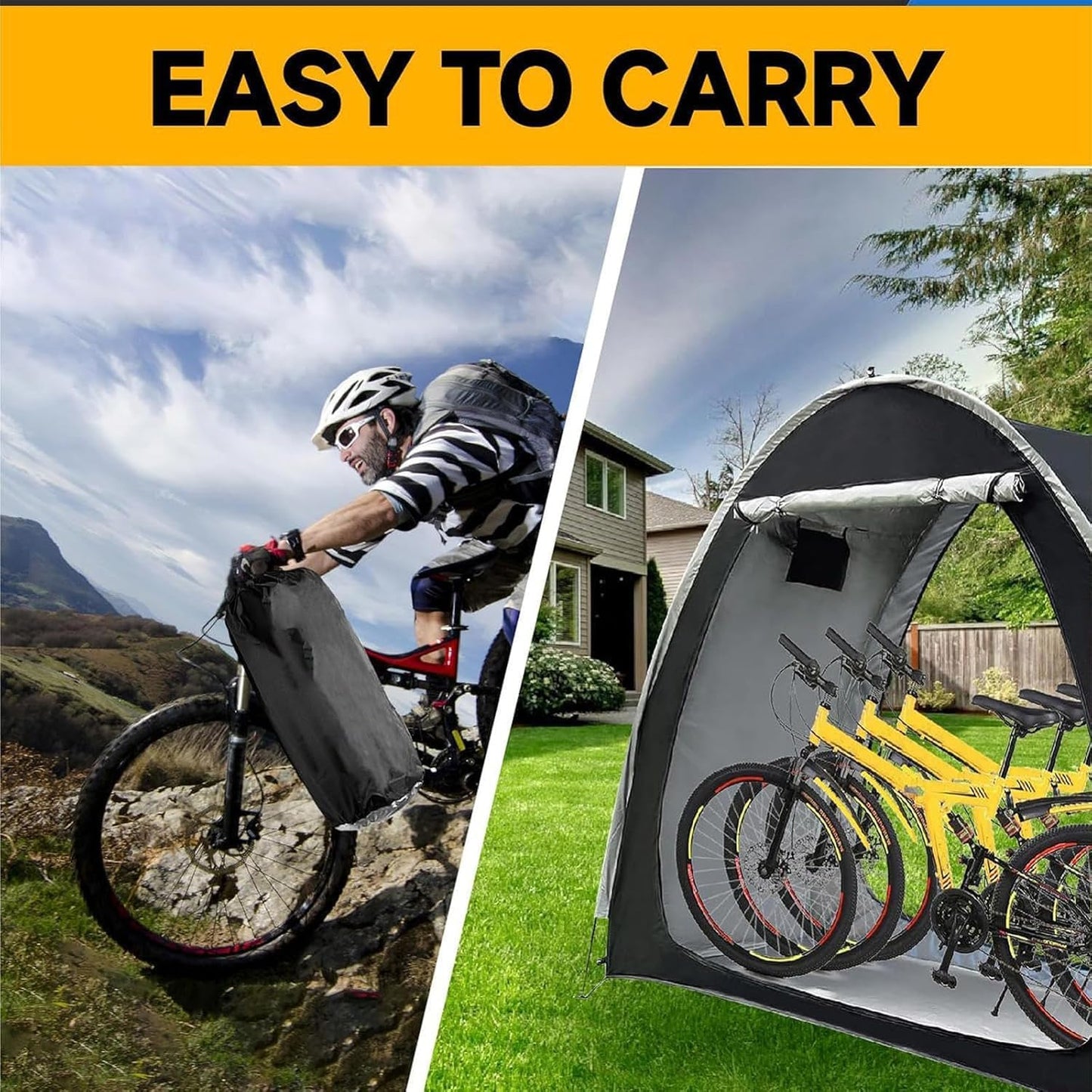 GENERIC Tente De Rangement Pour Vélo, Lot De 2 Housses De Vélo, Tente Noire Pour Le Rangement Extérieur, Protection Imperméable Et Coupe-Vent Contre La Pluie, La Neige Et Les Intempéries, Conception