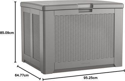  Rubbermaid Coffre De Terrasse D'extérieur Facile à Installer - Taille M - Résistant Aux Intempéries - Gris - Pour Pelouse, Jardin, Piscine, Rangement D'outils, Organisation De La Maison