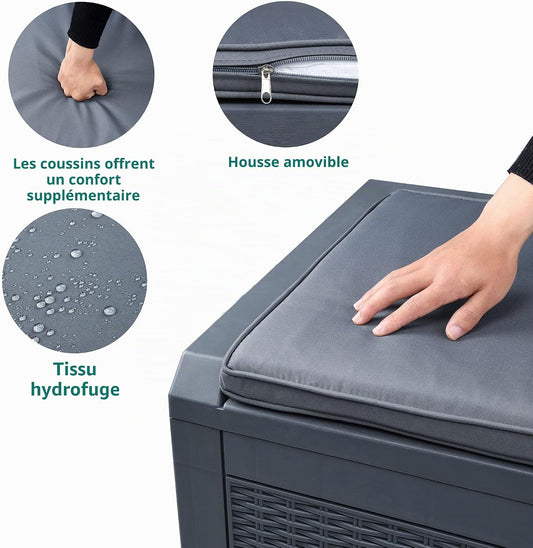  YITAHOME Grand Boîte De Rangement Extérieure En Résine De 380L Avec Pour Meubles De Patio, D'extérieur, Outils De Jardin Et Fournitures De Piscine - Étanche, Verrouillable