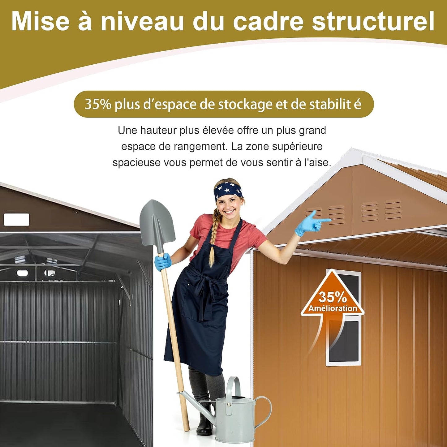  Abri De Jardin Métallique 184x116 Cm - Cabanon Extérieur Avec Fenêtre, Aération Et Porte Verrouillable, Rangement Vélos Et Outils, Sans Fondation (Brun)