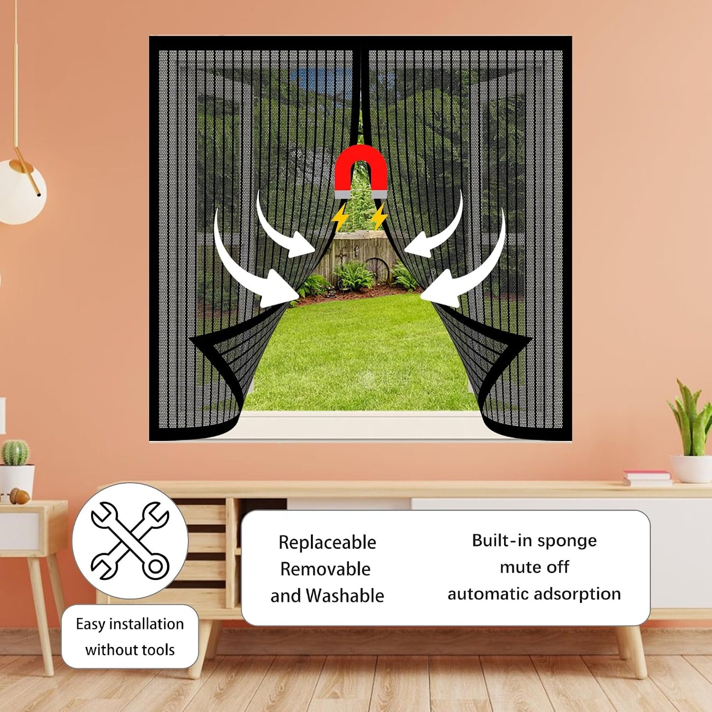  Diy Adjustable Magnetic Mosquito Net 113 X 117 Cm Insect Screen Window With Adhesive Strip Easy To Install No Drilling For Window Types, Black