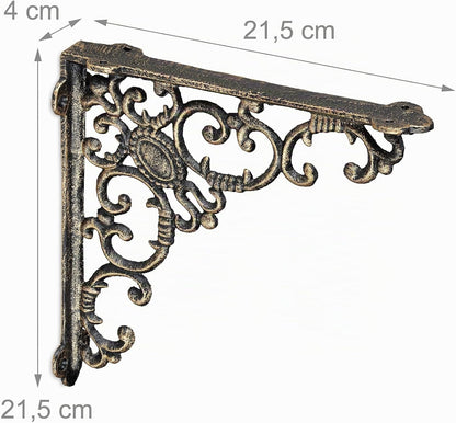  Relaxdays Set Of 2 Antique Cast Iron Bracket Wall Shelf Bracket Baroque Ornaments Bronze