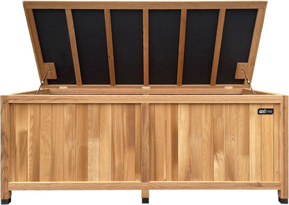  AXI Milo Coffre De Jardin En Bois Brun - 160 X 70 X 120 Cm | Coffre De Rangement Sous Un Abri Ou à L’intérieur Avec Fond Et Serrure | Meuble Exterieur Rangement Outils De Jardinage/Coussins