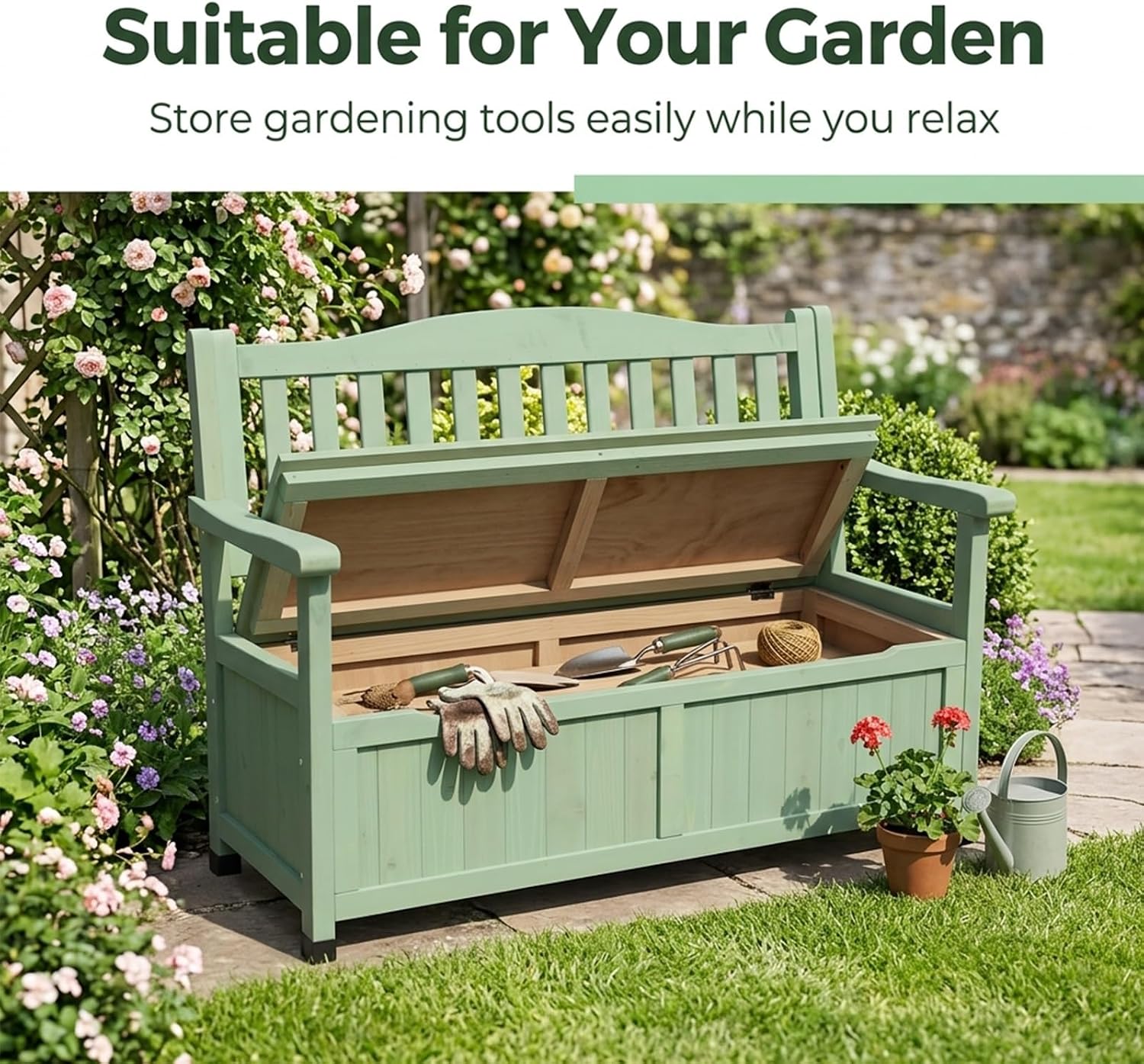  Banc De Rangement Extérieur En Bois D'Épicéa, Coffre De Jardin 2 Places Avec Dossier, Structure Renforcée, Pour Patio, Balcon, Terrasse, Résistant Aux Intempéries(Brown)