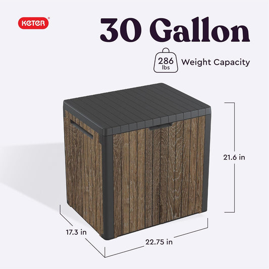  Keter Signature Everwood – Boîte De Rangement D'extérieur En Résine Et Table D'appoint Pour Meubles De Terrasse Pour Accessoires De Piscine Et De Jardin, Noyer