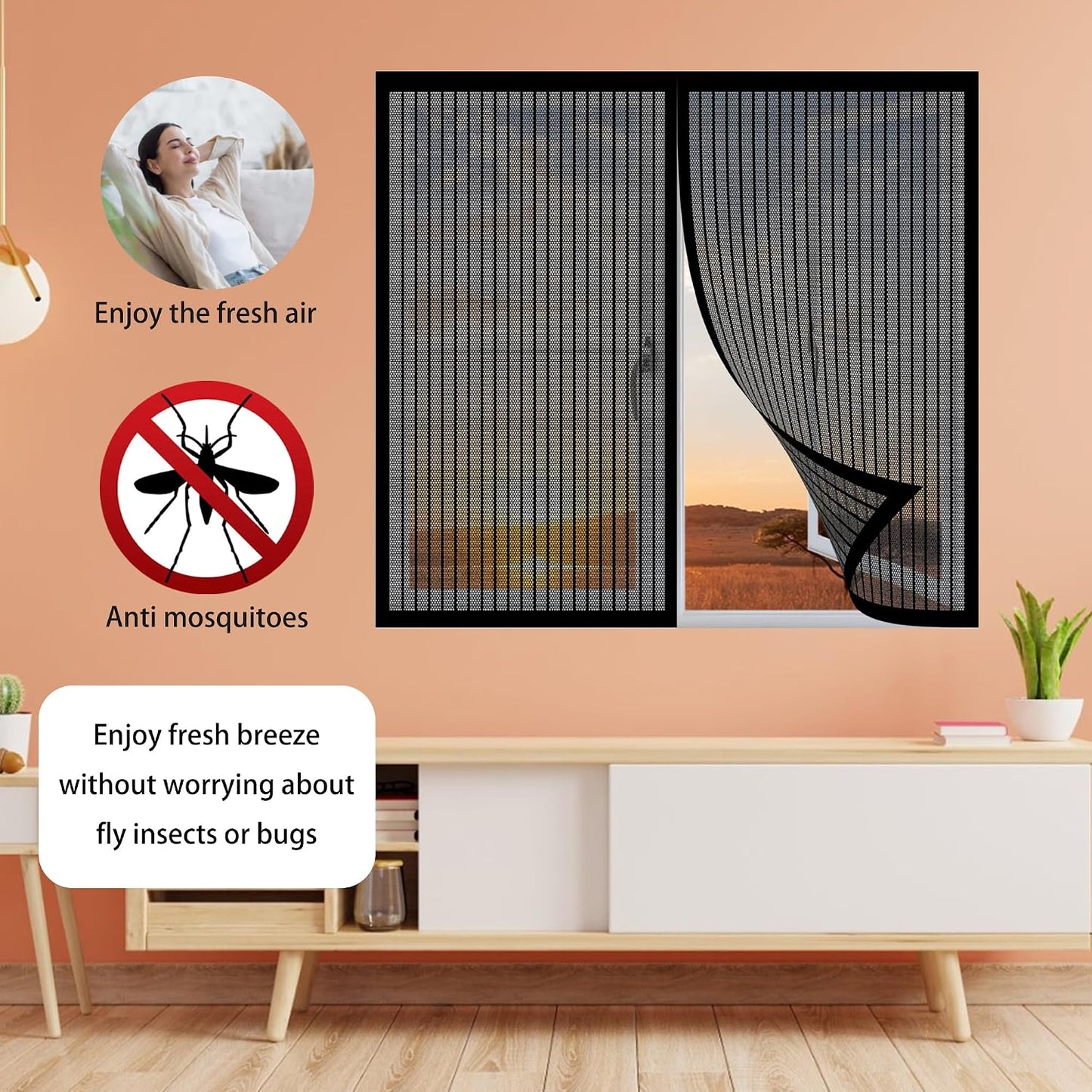  Magnetic Insect Screen Door Window Curtain 138 X 167 Cm Easy Installation For Living Room Window Black