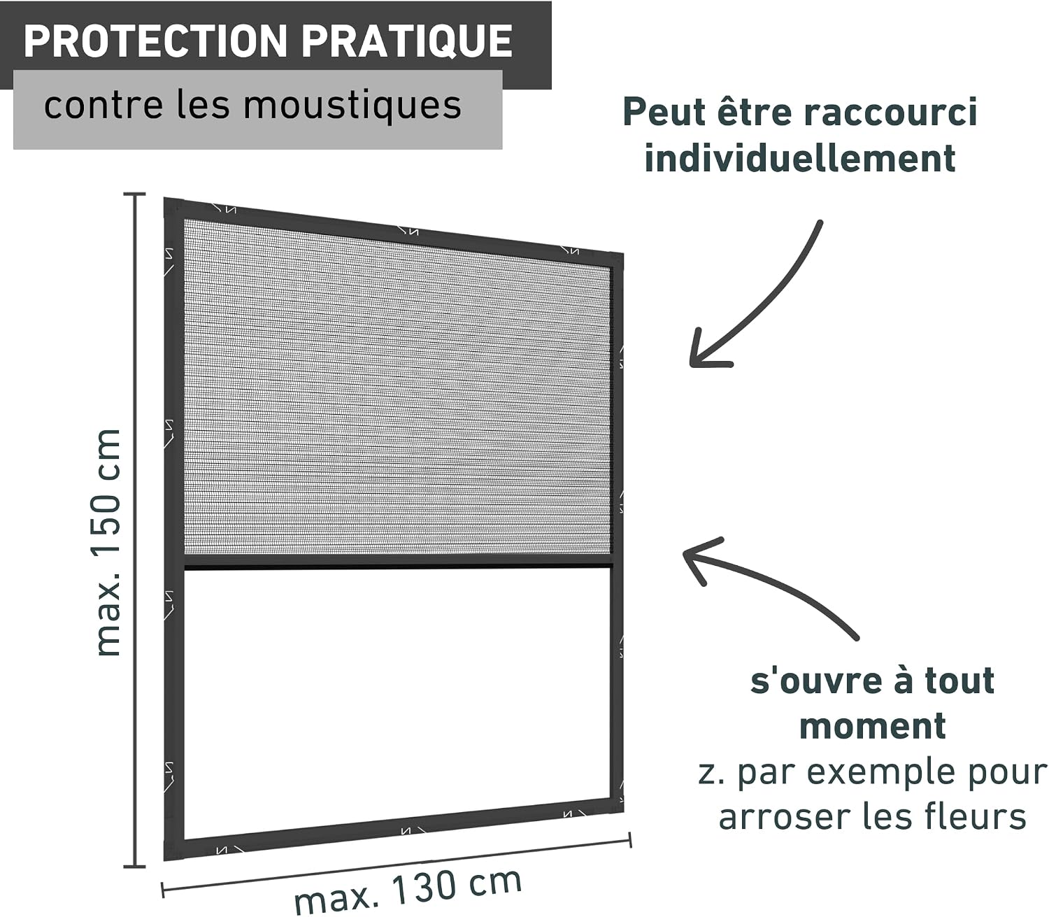  Windhager Ultra-Flat Premium Pleated Window Mosquito Net Charcoal Grey 130 X 150 Cm
