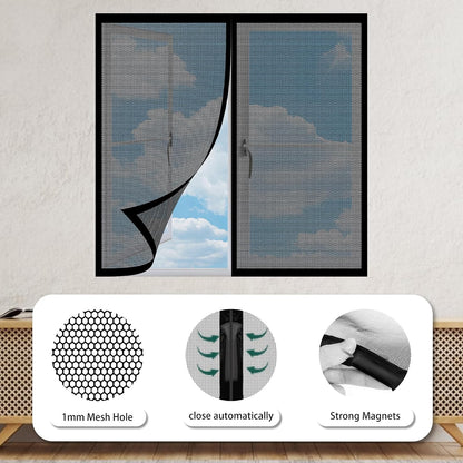  Moustiquaire Magnétique Pour Porte Fenêtre 143 X 126 Cm Anti-Mosquito Auto-Adhésif Rideau Sans Perçage Facile à Installer Pour Salon Fenêtre Balcon, Noir