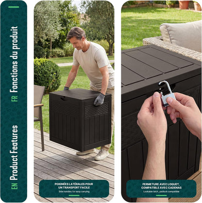  Vounot® Coffre De Rangement Extérieur 126L Boîte De Jardin Étanche Anti UV Couvercle Verrouillable Avec Poignées Encastrées 56 X 43 X 53 Cm Pour Jardin Terrasse Balcon Piscine Effet Polyrotin Marron