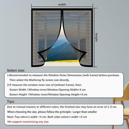  Magnetic Door Or Window Mosquito Net 86 X 113 Cm Self-Adhesive Mesh Curtain With Automatic Closing No Drilling For Corridors Windows Patio, Black