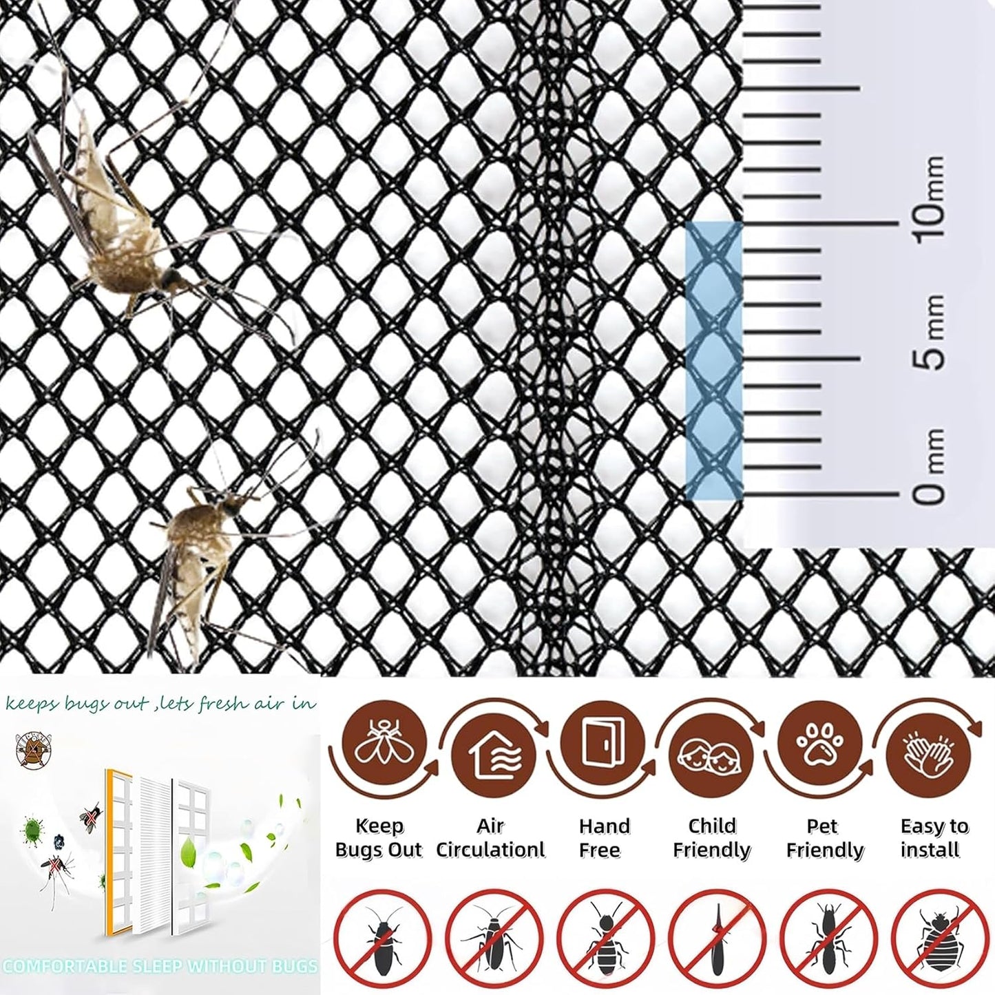  Magnetic Mosquito Net Window 100 X 110 Cm Top And Bottom Magnetic Seal With Automatic Closure Magnetic Window Mosquito Net For Windows Of Various Types, Grey