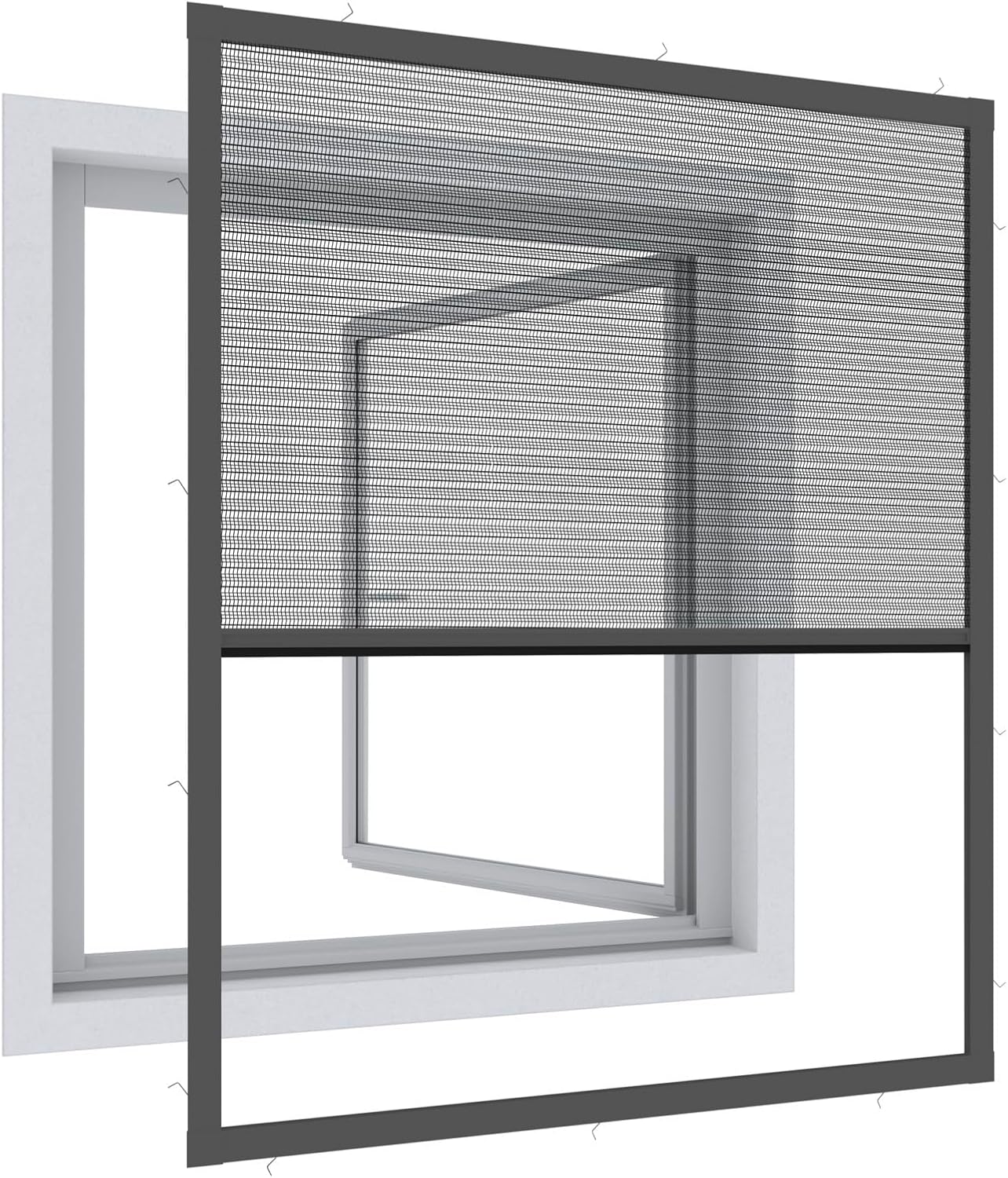  Windhager Ultra-Flat Premium Pleated Window Mosquito Net Charcoal Grey 130 X 150 Cm