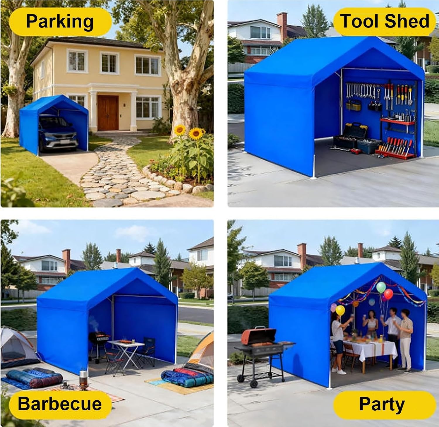  Auvent De Rangement Extérieur Pour Abri D'auto En Tissu Oxford Résistant Aux Intempéries, Parois Latérales Amovibles, Abri De Garage Multifonction Pour Véhicules, Tracteurs Et Arrière-cour