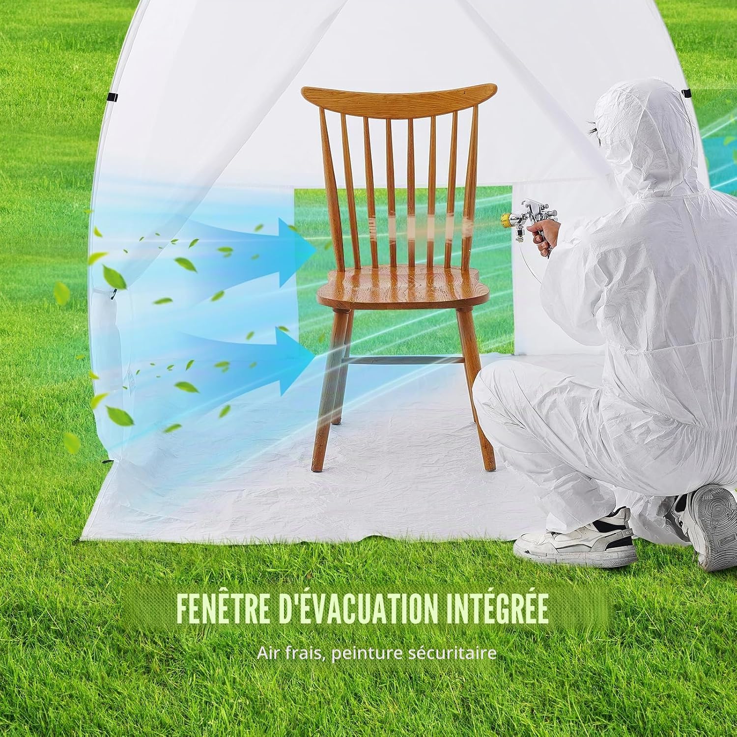  VEVOR Abri De Peinture En Aérosol Portable, Tente De Peinture 152x152x178 Cm, Cabine De Peinture Avec Plancher Intégré, Fenêtre D'Échappement Et Sac De Rangement, Pour Pulvérisation De Peinture Meuble