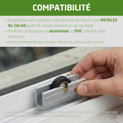  Amig - Roulement Fenêtre Coulissante | Lot De 2 Unités | Taille 39 X 14 Mm | Boîtier Métallique Et Roulement à Billes | Conçu Pour Les Fenêtres Coulissantes | Aluminium