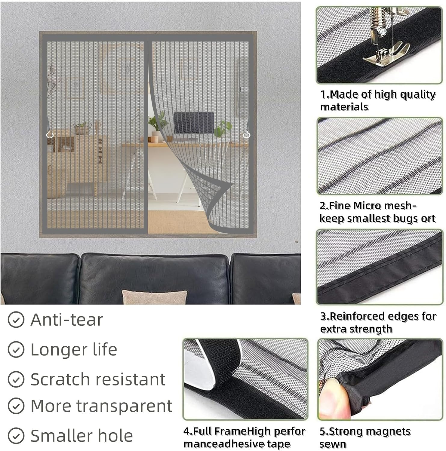  Magnetic Mosquito Net Window 100 X 110 Cm Top And Bottom Magnetic Seal With Automatic Closure Magnetic Window Mosquito Net For Windows Of Various Types, Grey