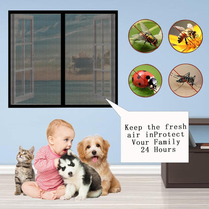  Mosquito Net Window 138 X 118 Cm Extendable Fibreglass Mesh Automatic Closure And Detachable For Living Room Window, White