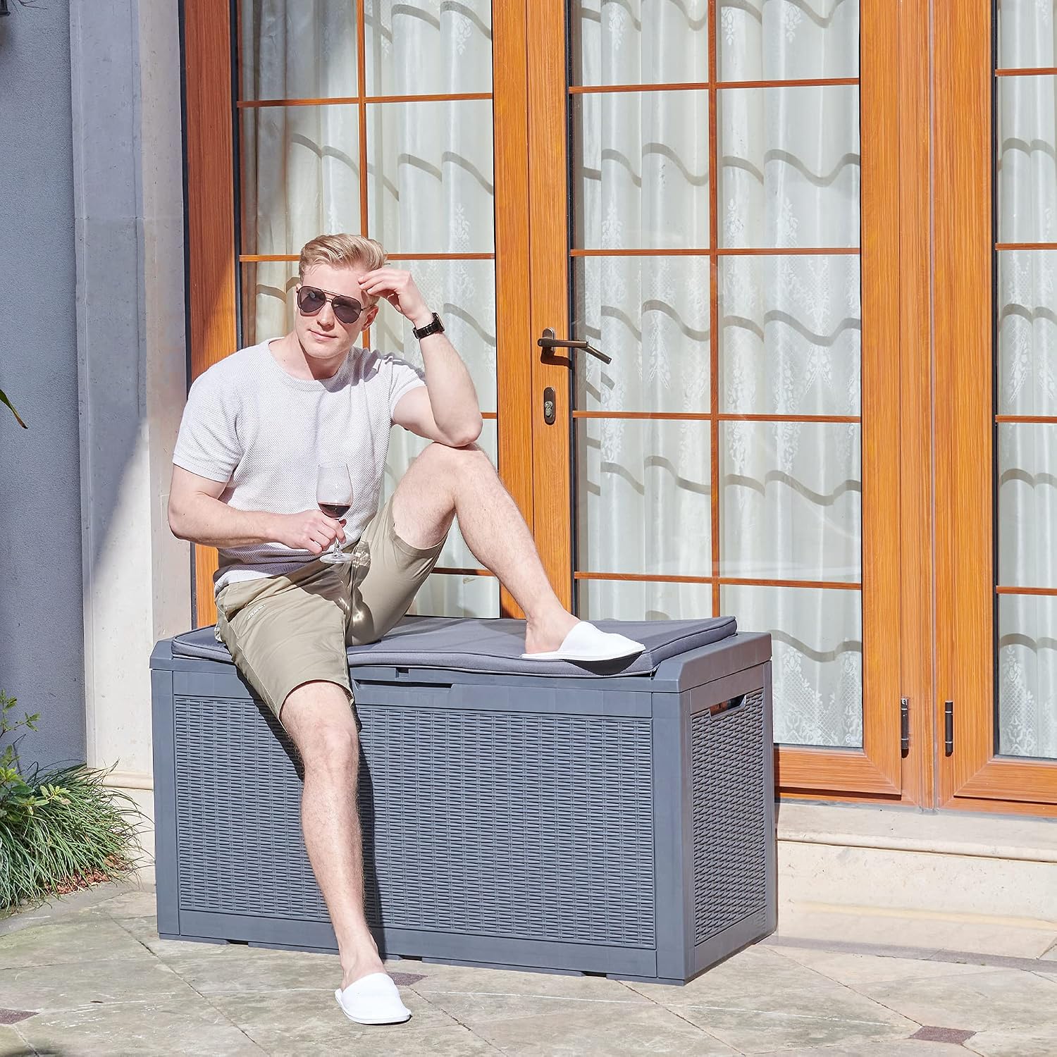  YITAHOME Grand Boîte De Rangement Extérieure En Résine De 380L Avec Pour Meubles De Patio, D'extérieur, Outils De Jardin Et Fournitures De Piscine - Étanche, Verrouillable