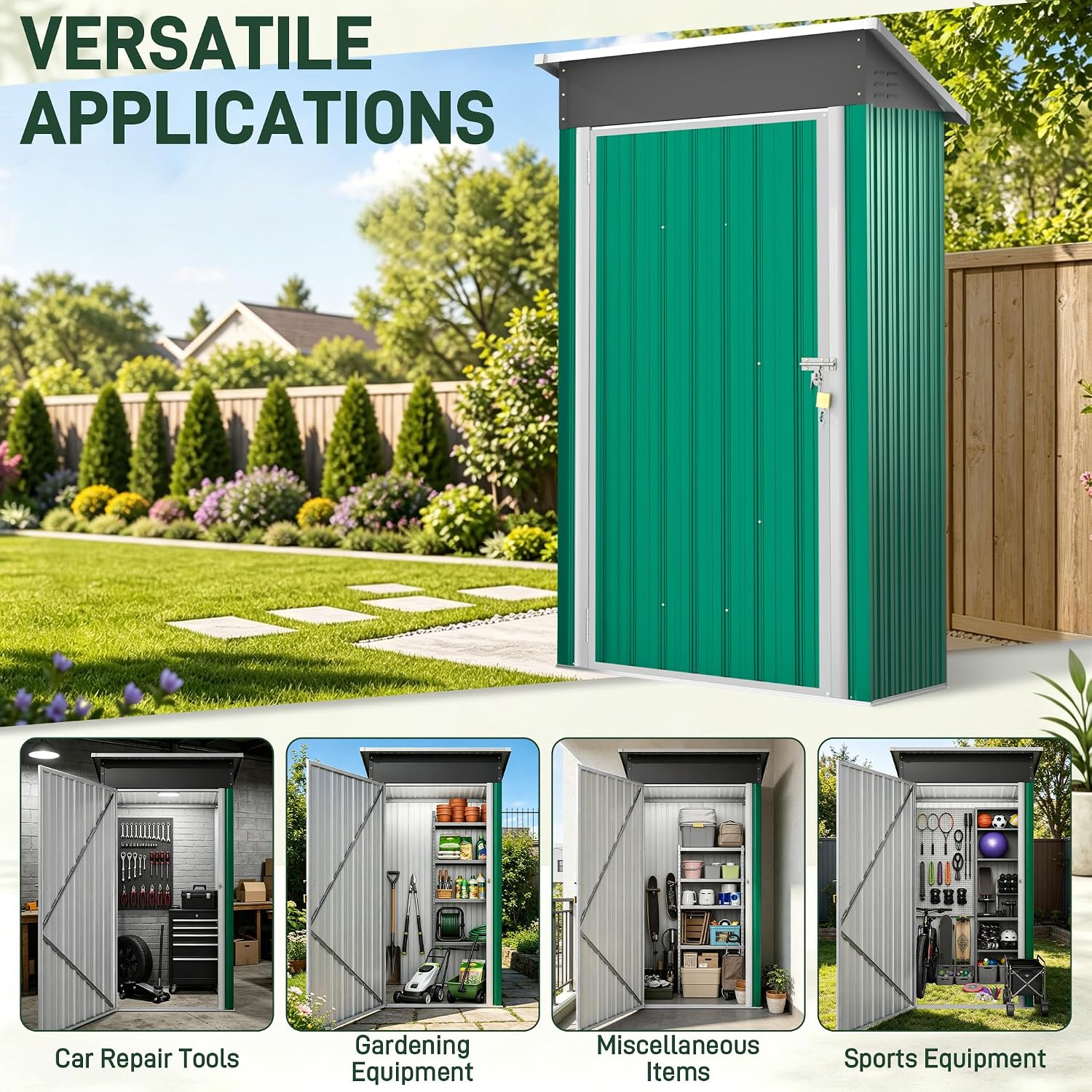  UISEBRT Abri De Jardin En Métal, 1,5 M³, 108 X 91 X 185 Cm, Résistant Aux Intempéries, Avec Toit Incliné Et Ouvertures D'aération, Abri De Jardin Verrouillable Pour Outils De Jardin, Outils Et
