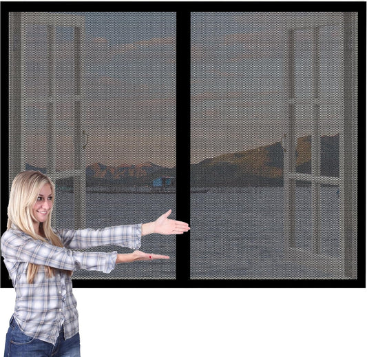  Magnetic Door Or Window Mosquito Net 86 X 113 Cm Self-Adhesive Mesh Curtain With Automatic Closing No Drilling For Corridors Windows Patio, Black