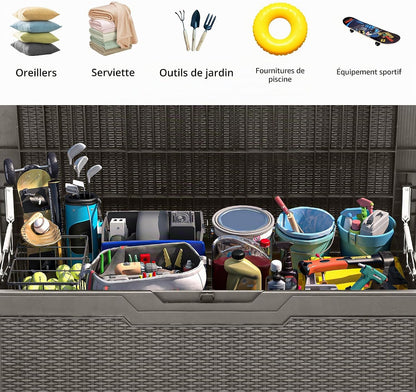  YITAHOME Boîte De Rangement En Résine De 370 Litres, Résistante Aux Intempéries, Verrouillable Pour Intérieur Et Extérieur Pour Fournitures Et Articles Essentiels, Taupe