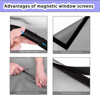  Window Mosquito Net 127 X 139 Cm Magnetic Automatic Closing No Drilling For Home Windows, White