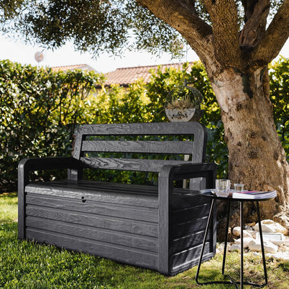  Toomax Coffre Foreverspring Avec Assise 2 Personnes 270 L, En Plastique Effet Bois, Dimensions 132,5 X 58 X 89 Cm, Article 599, Couleur : Anthracite
