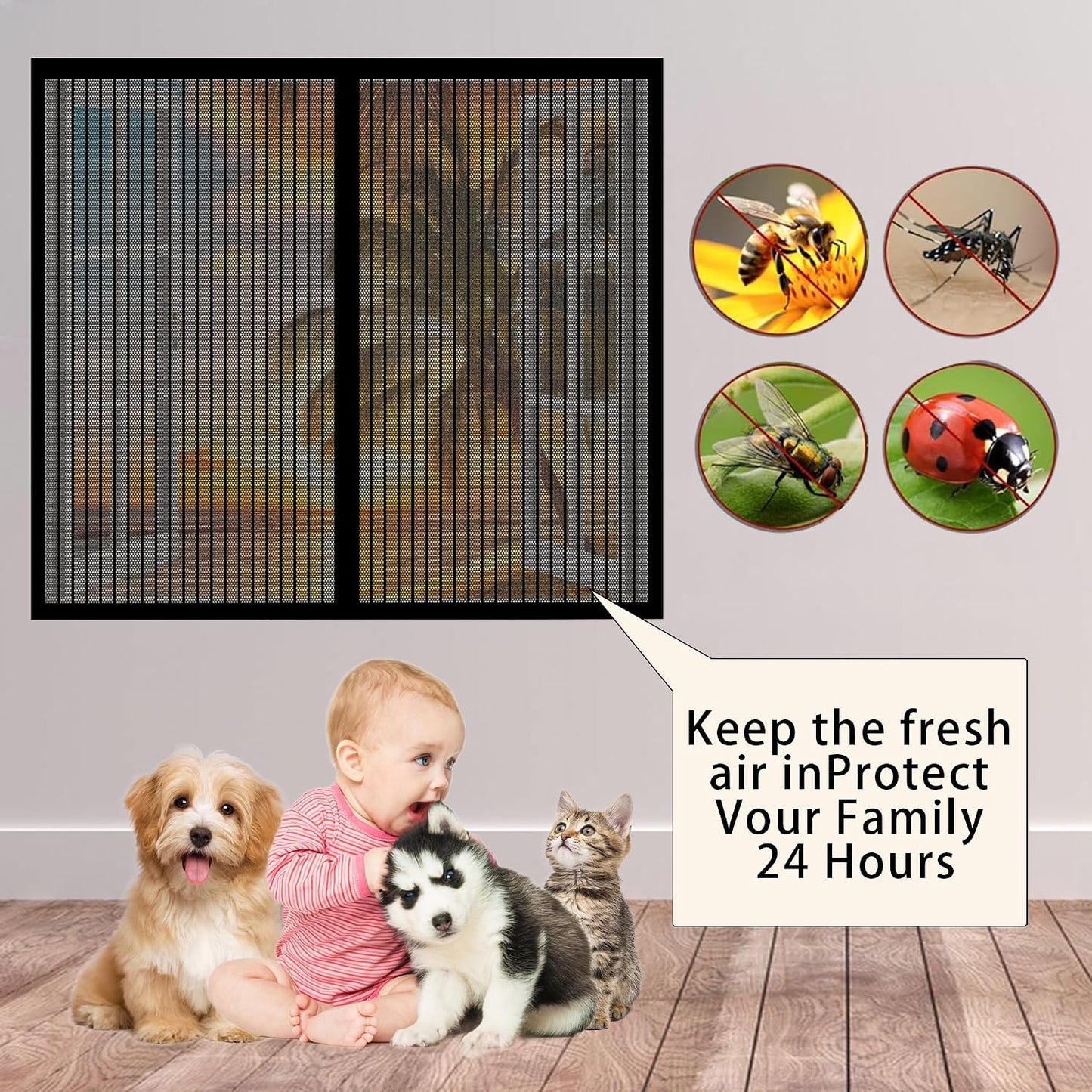  Window Mosquito Net 127 X 139 Cm Magnetic Automatic Closing No Drilling For Home Windows, White