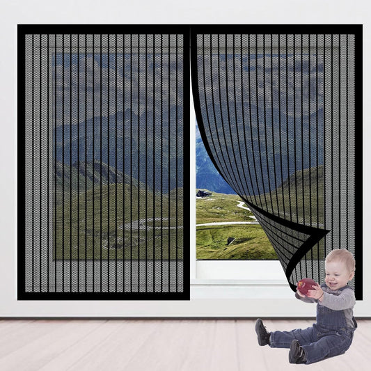  Magnetic Mosquito Net For Windows, 117 X 111 Cm, Magnetic Adsorption For Living Room, Window, Balcony, Black
