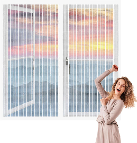  Mosquito Nets For Windows, 137 X 107 Cm, Automatic Anti-Mosquito Curtain, Powerful Magnets, Automatic Window Closure, Prevents Mosquitoes, White