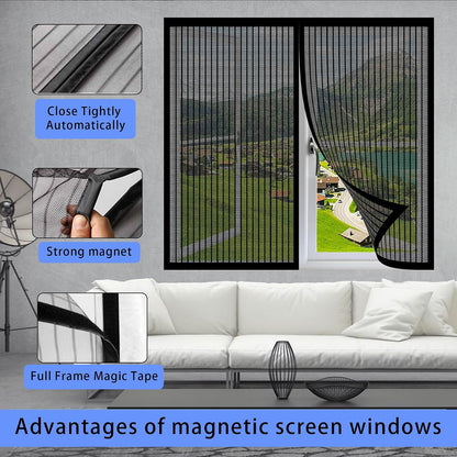  Window Mosquito Net 127 X 139 Cm Magnetic Automatic Closing No Drilling For Home Windows, White