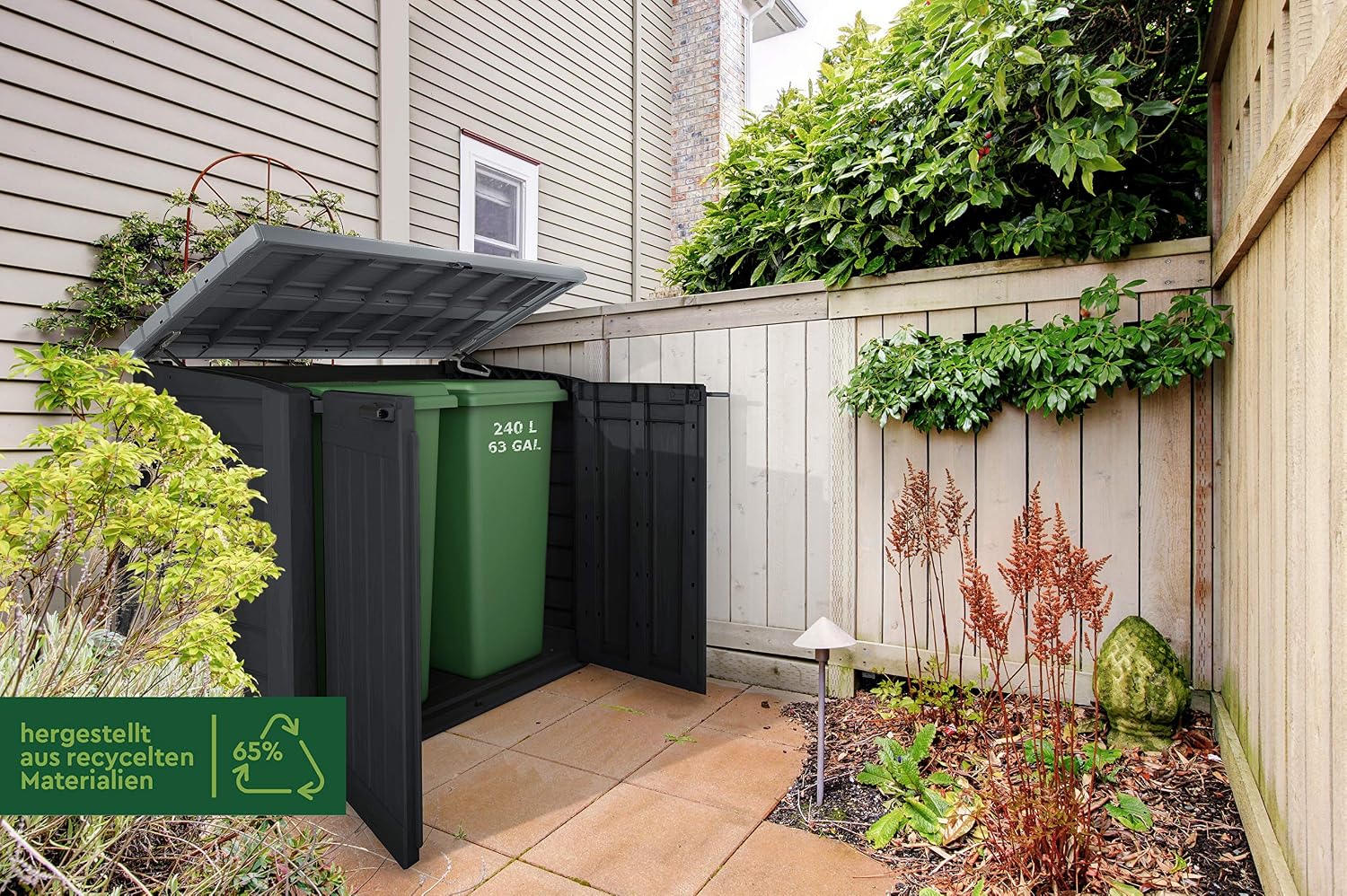  KETER Coffre De Rangement Extérieur En Résine 1200 Litres Noir Et Gris Range Poubelles Ou Vélo