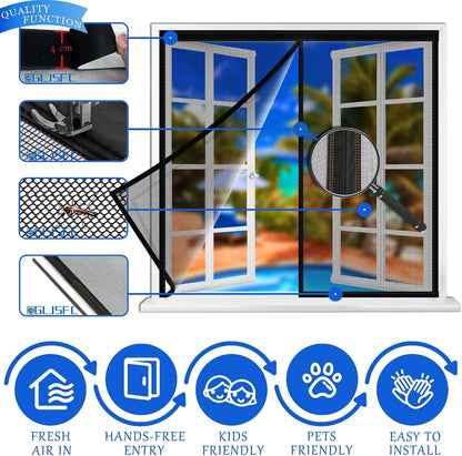 Magnetic Mosquito Net For Windows, 55 X 70 Cm Mesh Curtain, Magnetic Seal Top And Bottom With Automatic Closure, Keeps Fresh Air Inside Black