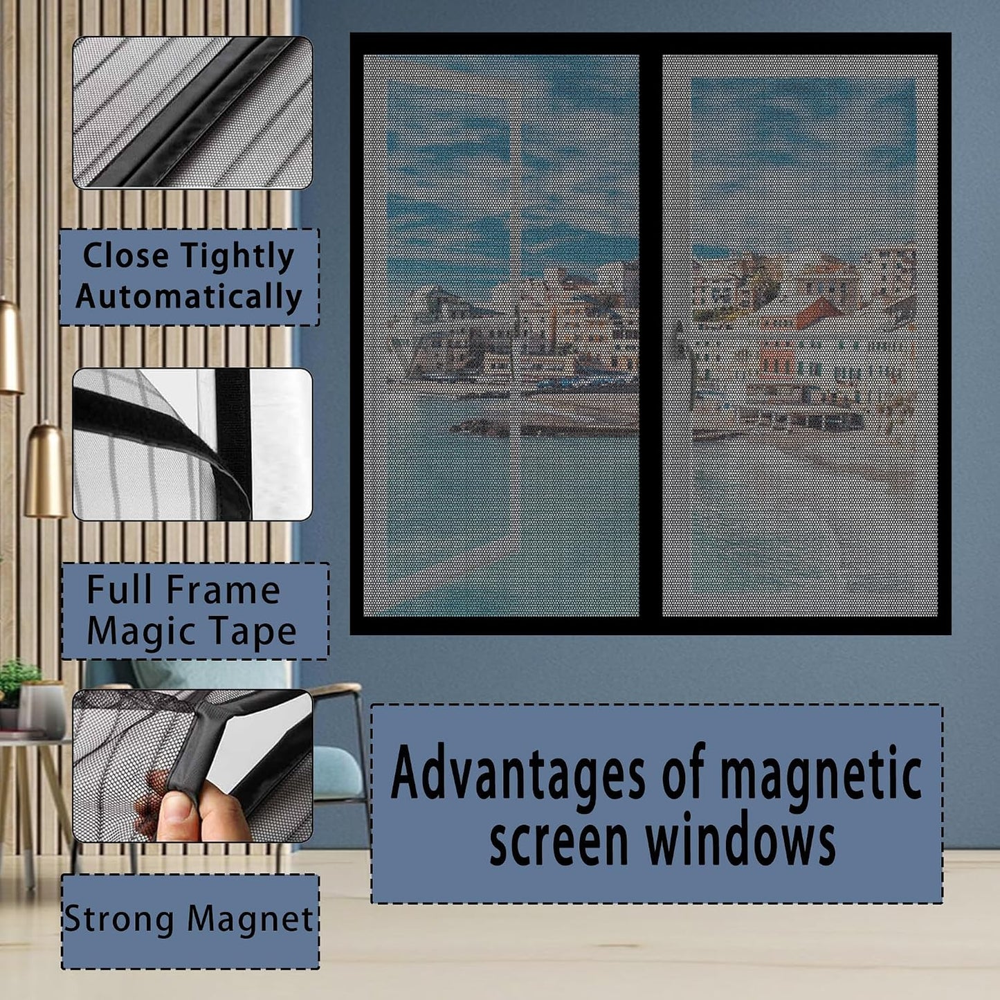  Window Mosquito Net 115 X 95 Cm With Magnets, Anti-Mosquito Magic Tape For Most Types Of Windows, White