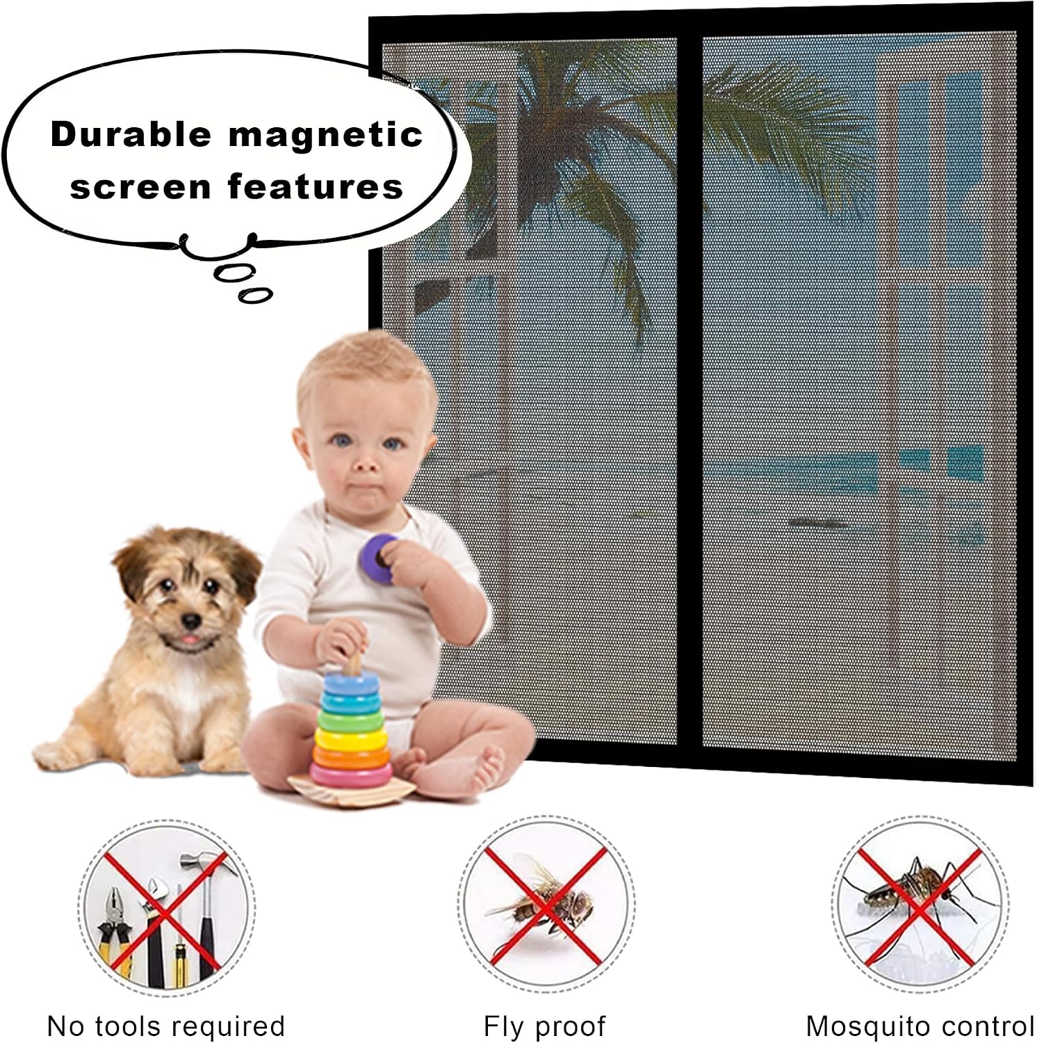  Magnetic Mosquito Net Door Window 85 X 111 Cm Without Punch For Magnetic Mosquito Net Without Drilling Easy To Install For Doors And Windows, White