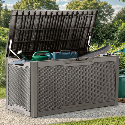  YITAHOME Boîte De Rangement En Résine De 370 Litres, Résistante Aux Intempéries, Verrouillable Pour Intérieur Et Extérieur Pour Fournitures Et Articles Essentiels, Taupe