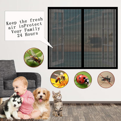  Magnetic Window Mosquito Net 126 X 204 Cm Magnetic Mosquito Net Without Tools Powerful Magnets For Window Doors Patio, Black