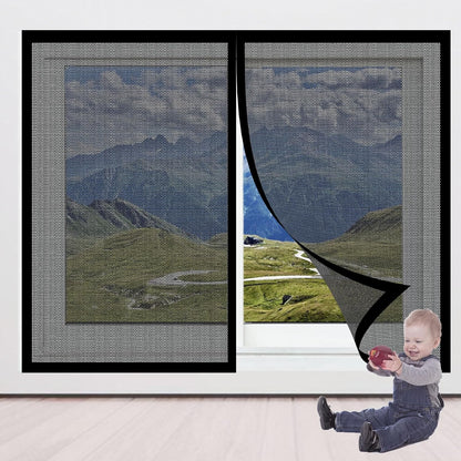  Magnetic Mosquito Net For Windows, 137 X 128 Cm, Adjustable Easy To Install Automatic Closing For Bay Window, Black