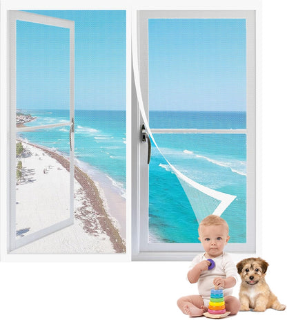  Window Mosquito Net 115 X 95 Cm With Magnets, Anti-Mosquito Magic Tape For Most Types Of Windows, White