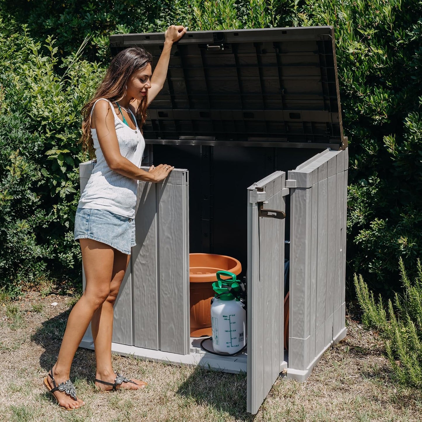  Toomax Stora Way Boîte à Outils D'extérieur En Polypropylène Recyclé Avec Effet Bois (842L, Gris Taupe/Marron)