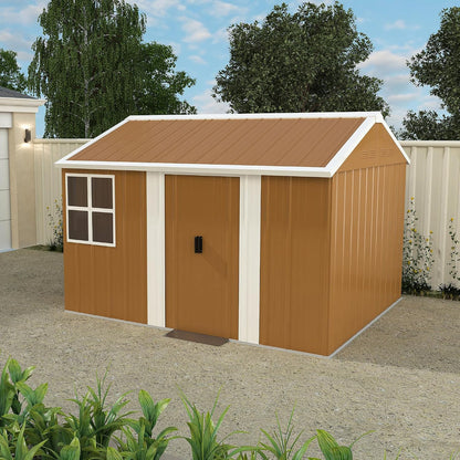  Abri De Jardin Métallique 184x116 Cm - Cabanon Extérieur Avec Fenêtre, Aération Et Porte Verrouillable, Rangement Vélos Et Outils, Sans Fondation (Brun)